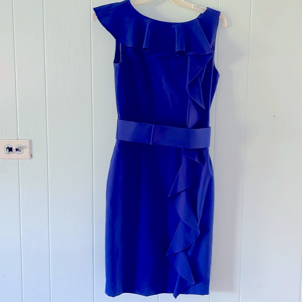 Calvin Klein royal blue ruffled mini sheath dress